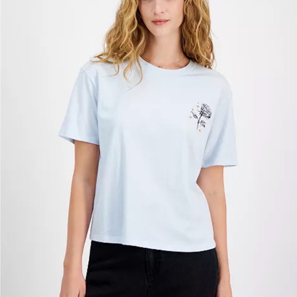 NWT Rebellious One Pale Blue Crew Neck Tee with Chest Accent